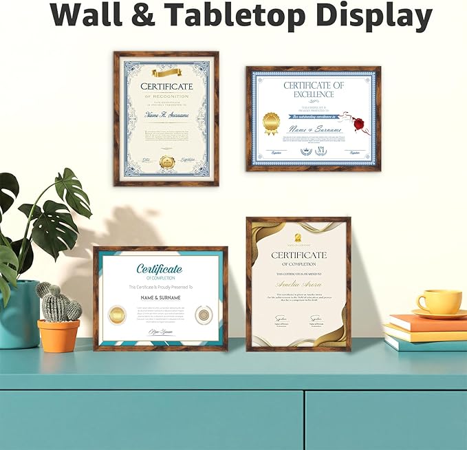 Giftgarden 8.5x11 Picture Frame Set of 18, Multi 8.5 by 11 Certificate Frames Bulk for Award Diploma Document Office Wall or Tabletop Display, Rustic Brown