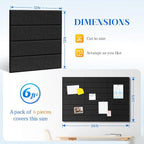 DOLLAR BOSS Felt Cork Board Tiles, 6 Packs 12" x 12" 1/2" Thick Bulletin Board Adhesive Acoustic Panels Soundproof Corkboards for Walls with 60 Pushpins for Home Office Kitchen School, Black Stripe