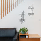 ZEXUIRU 2 Pcs Abstract Metal Art for Wall Decor Living Room Bedroom Bathroom Office Metal Bling Modern Geometric Hanging Vertical Small Iron Sculpture Plaque Pack -Black 24in