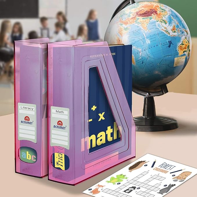Acrimet Magazine File Holder Bin Storage, Vertical Rack for Documents, Folders and Mail, Durable Plastic Desk Organizer for Office & Home (Clear Pink Color) (2 Pack)