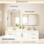 Keonjinn Brushed Shiny Gold Bathroom Mirror 22 x 30 Inch, Rectangle Gold Vanity Mirror for Wall, Aluminum Alloy Metal Framed, Modern Farmhouse, Square Corner, Brass Mirrors for Over Sink
