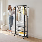 VEVOR Clothes Rack, Rolling Clothing Garment Rack with Hanging Rod and Side Hooks, 3 Storage Shelves, 99 lbs Load Capacity, Heavy Duty Carbon Steel Clothing Racks for Bedroom, Laundry, Living Room