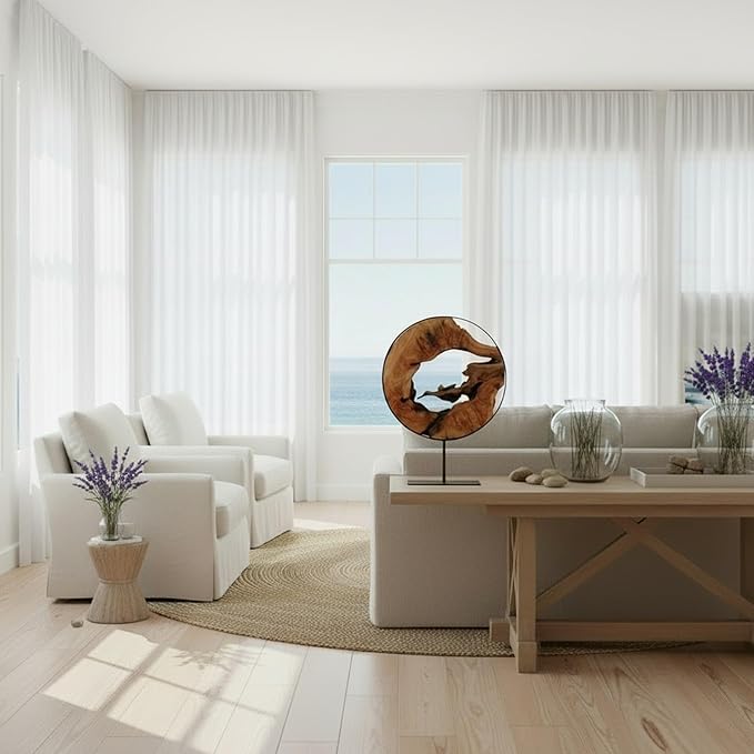 WELLAND Round Cedar Wood Sculpture 13.77" W x 13.77" D x 14" H, Irregular Shape Decor for Living Room, Bedroom, Home Office