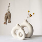 CEMABT Vases for Pampas Grass,2PC Creative Vase Modern Home Decor,Handmade Vase White Ceramic Dried Flowers Crafts Ornaments for Office Home Deco Decoration,Vase Beige