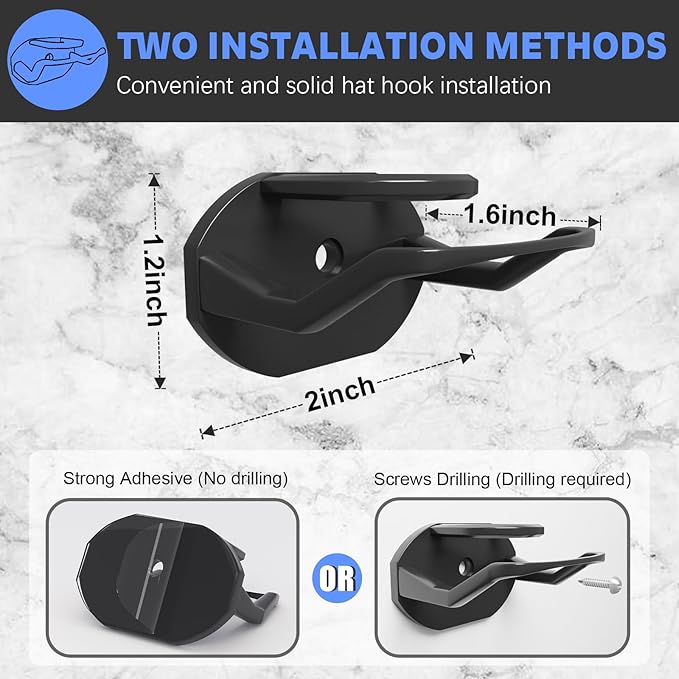 16 Pack Adhesive Hat Hooks for Wall, Strong Hat Rack for Baseball Caps, Hat Organizer Display for Home Decor, Hat Hold Hanger for Wall, Door, Closet, No Drilling - USA Patented (Black)