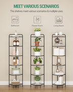 Hzuaneri Corner Shelf Stand, 6-Tier Glass Bookshelf Bookcase, Bathroom Organizer, Plant Stand, Steel Frame, Tempered Glass, Modern Style for Living Room, Bathroom, Kitchen, Black CS90600B