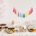 Colorful Tassel Garland Yarn Bunting Banner with Wood Bead for Kids Nursery Room Bedroom Wall Hanging Decor Birthday Party Baby Shower Wedding Decor
