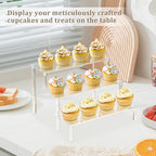 Acrylic Riser Clear Display Stand Cologne Organizer Acrylic Shelves 3 Tier Shelf for Amiibo Funko Figures Toys Cupcake Food Desserts Perfume Collection (3 PACKS)
