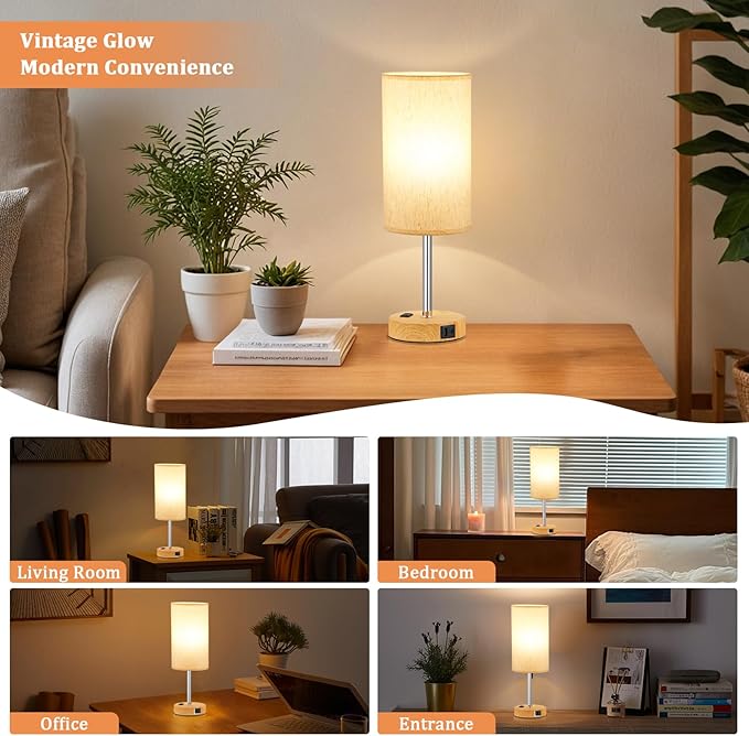 PartageiZ 17.4Inches Tall Touch Bedside Table Lamps Set - 3 Way Dimmable Bedroom Lamp with USB C Ports, Small Desk Lamps for Nightstand with AC Outlet for Dorm/Bathroom/Kitchen/Living Room