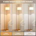 Ambimall 60" Floor Lamp for Living Room with 3 Color Temperatures, Adjustable Beige Shade with Brown Pole, Tall Lamp for Bedroom Office Classroom Dorm Room, 9W Bulb Included