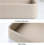 PU Leather Valet Tray Organizer, Modern Nightstand Organizer Bedside Desktop Storage for Womens and Men, Decorative Perfume Trinket Catchall Vanity Tray for Key Watch Wallet (Beige)