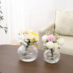 Round Glass Vases Set of 2, Flower Vases for Bouquet, Ribbed Glass Vase for Flowers, Small Clear Vase for Living Room, Office, Coffee Table, Shelf, Wedding