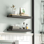 HOOBRO Floating Shelves for Wall, Wall Mounted Shelf Set of 2, 23.6" Hanging Shelf with Invisible Brackets, for Wall Decor Storage in Bathroom Bedroom Kitchen Livingroom Office, Charcoal Gray BC60BJ01