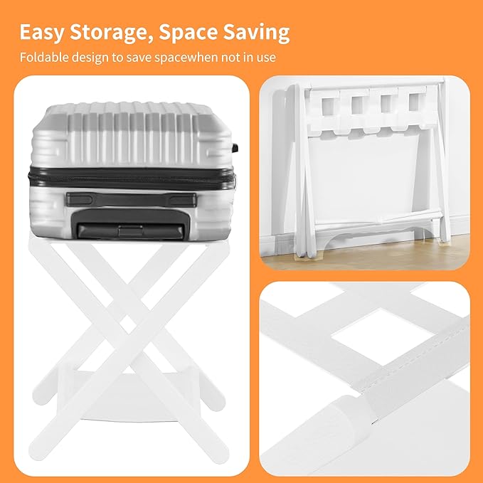 Heybly Luggage Rack, Folding Suitcase Stand with Storage Shelf, Heavy-Duty Luggage Holder for Guest Room Bedroom Hotel, Holds up to 165 lb, White, HLR010W1