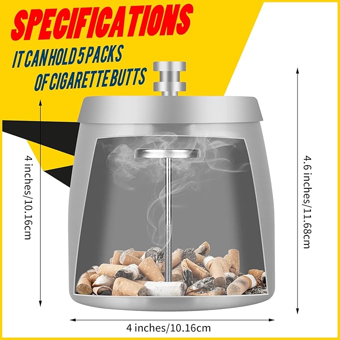HARTAR Smokeless Ashtrays for Cigarettes Indoor, Ash Tray Sets for Outdoor Windproof Cute Home Large Funny Metal Outside Ashtray with Lid for Cigarettes Butt Can for Outside Patio, Large