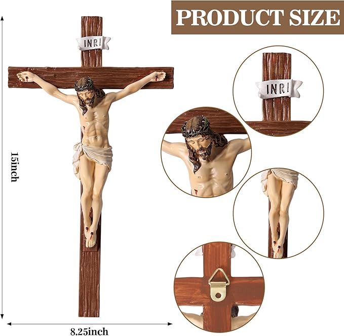 TALPGOD Crucifix Wall Cross 15 Inch,Jesus Cross Home Décor,Jesus Statue Catholic Hanging Cross for Wall Art,Religious Wall Crucifix Decor,Crucifijos Catolicos Cross Wall Decor