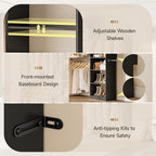 W1 Closet System, 3.5FT-7.7FT Closet Organizer System with 4 Chrome-Plated Telescopic Rods & 6 Adjustable Shelves, Custom Wood Walk-In Closet Wall-Mounted Clothing Rack, Black