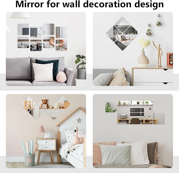 Shiftshade Wall Stickers - Unbreakable Self-Adhesive Mirror Tiles for Bedroom, Home, Gym, Door - Acrylic Shatterproof Sheets, Panels (8x8 Inch, 4 Pcs)
