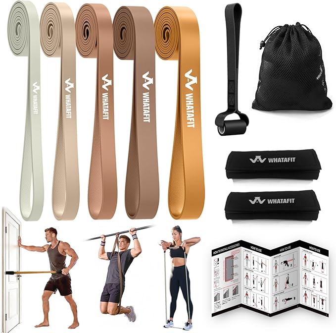 WHATAFIT Resistance Bands,Pull Up Assist Bands Set with Handles, Exercise & Workout Bands with Door Anchor for Men & Women – Home Fitness Equipment for Strength Training, Stretching