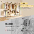 ONBRILL H4 Wall Mounted Closet System, Expandable Industrial Pipe Clothes Rack Clothing Rack for Hanging Clothes, Heavy Duty Closet Organizers and Storage in Wardrobe Closet - Gold