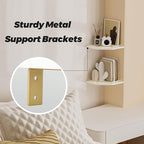 Tirzah White Wall Mount Corner Shelf with Gold Metal Guardrail, 2-Tier 9.5-inch Diamond-Shaped Wood Corner Floating Shelves for Home Decor Kitchen Organizer