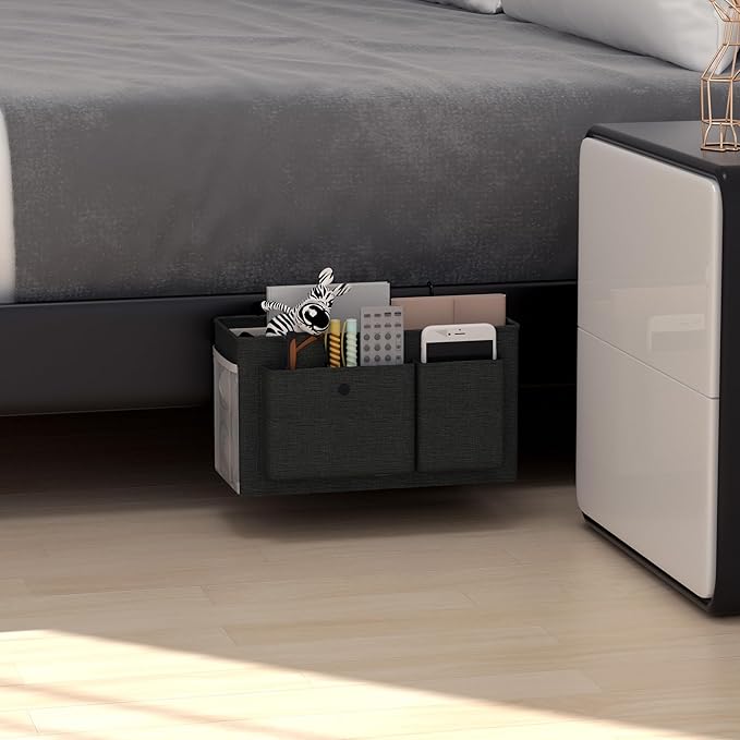 Edudif Bedside Caddy Bedside Organizer with Fixed Straps & Water Bottle Holder, Bunk Bed Caddy ideal for Home, Dorm, Hospital, Crib, Versatile Bedside Storage Solution
