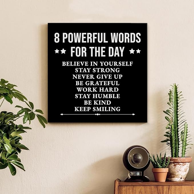 Inspirational Wall Decor, Motivational Canvas Painting Wall Art for Men Teen Boy, Black and White Positive Quotes Posters for Bedroom Living Room Classroom Gym Office (8 X 8 Inches, Framed)