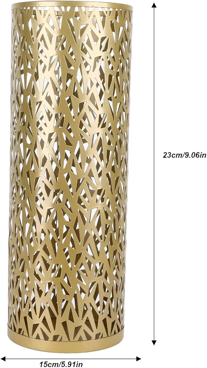 BEIJIALY Metal Umbrella Holder, Umbrella Stand Rack for Entryway, Metal Hollowed Freestanding Round Umbrella Holder Organizer Bin for Home Hotel Office Decor(Gold Small)