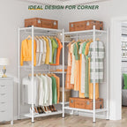 LEHOM G6M Heavy Duty Clothes Rack for Hanging Clothes, Portable Garment Rack Compact Size Closet Organizer, Freestanding Metal Clothing Rack Wardrobe Closet with Storage Shelves for Bedroom, White