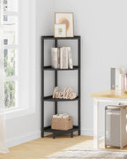 Hzuaneri Corner Shelf Stand, Corner Bookshelf, Storage Standing Shelf Unit with Metal Frame, Plant Stand, Bookcase for Living Room, Home Office, Bedroom, 4-Tier Black CS05806B