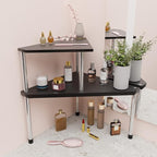 Weenson Bathroom Counter Organizer Over Sink for Toiletries, Makeup, Kitchen Countertop Organizer Spice Rack for Salt, 2-Tier Corner Counter Shelf for Coffee Area Storage Dresser Table(Black)
