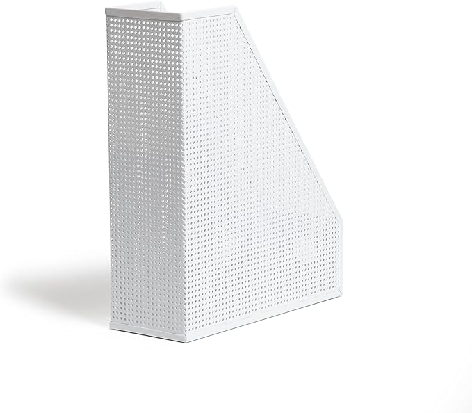 U Brands Modern Perforated Magazine Holder, Office Supplies, Metal, White, 12.2” x 3.74” x 9.65” 1 Count