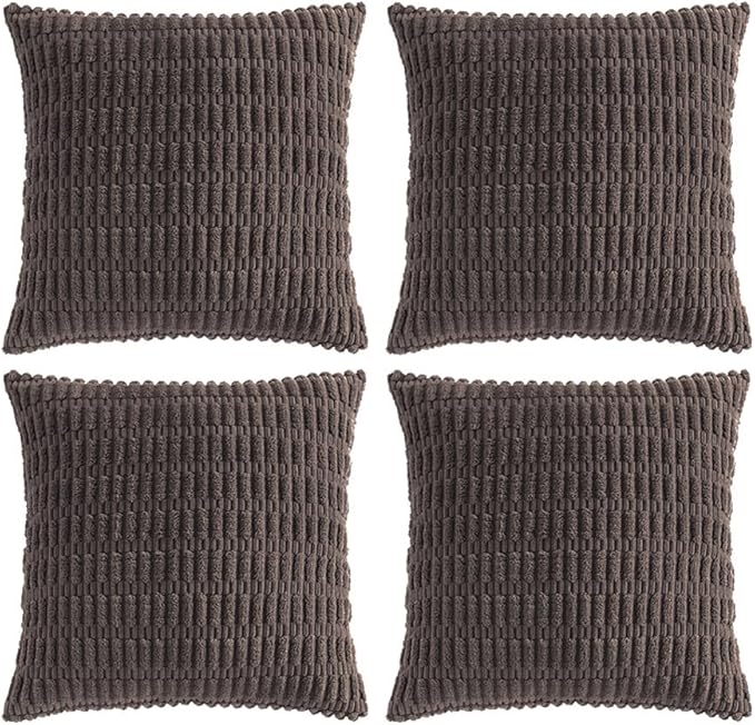 Fancy Homi 4 Packs Decorative Throw Pillow Covers for Living Room Couch Bed, Modern Farmhouse Boho Home Décor Accent Cushion Case, 16" x 16", Dark Brown