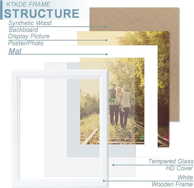 KTKDE 16x20 Picture Frame Real Glass,Poster frame Display Pictures 11x14 with Mat or 16x20 Without Mat, Modern Style Wood Composite Frame,Gallery Wall Frame Wooden White，best gift