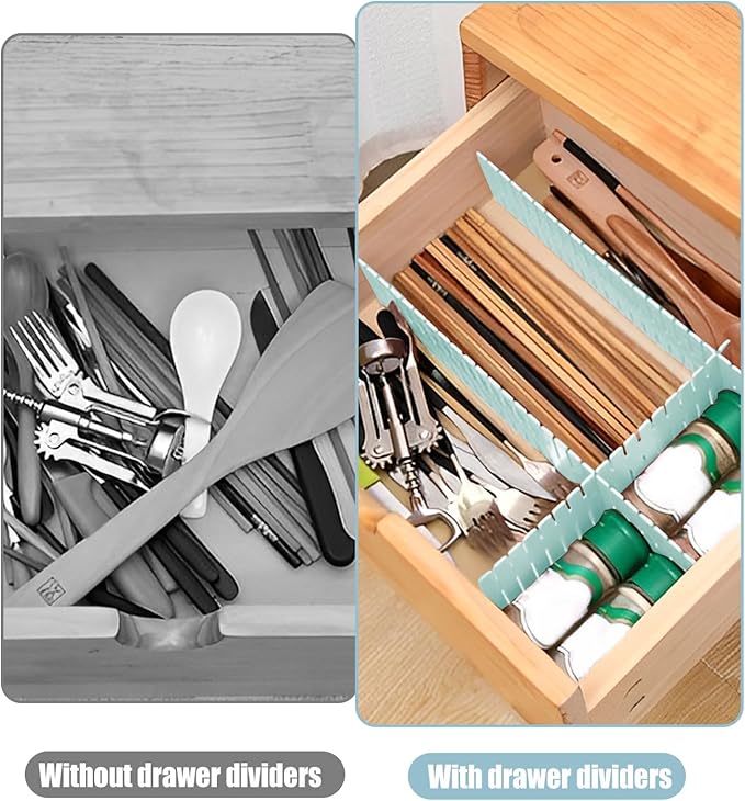 JEPELUS 8PCS Drawer Divider - 14.5in*2.7in/37cm*7cm, DIY Grid Drawer Dividers for Kitchen Bathroom Office Nursery, Plastic Drawers Separators for Socks Underwear Dresser Baby Clothes Medicines - Blue