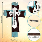 Yookeer Large Wooden Christian Wall Cross Religious Decor Art Wood Wall Cross Hanging Rustic Multi Layered Weathered Look Spiritual Sculpture for Church Home Farmhouse Indoor Outdoor