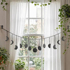 opulinea Moon Phase Garland Black Gunmetal Hammered Metal - Celestial Boho Wall Hanging Decor Moon Phases Ornament for Bedroom Aesthetic Above Bed Living Room Home Decor