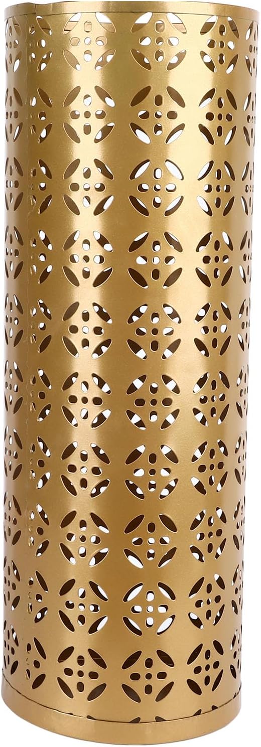 Zerodis Large Round Hollow Design Metal Umbrella Holder, Stylish Gold Finish Steel Umbrella Stand for Entryway, Home Office, and Outdoor Use (M)