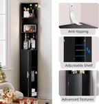 MOHOPE Corner Shelf with Cabinet, 74.8" Tall Corner Display Cabinet with Door, 5-Tier Narrow Bookshelf with Adjustable Shelves for Living Room, Bathroom, Dining Room, Small Space, Black