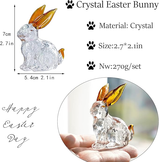 H&D HYALINE & DORA Crystal Easter Bunny Figurines, Spring Easter Rabbit Decor Statue, Crystal Clear Animal Sculpture Centerpiece Table Home Decoration, Pack of 4