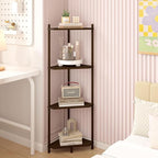 Wisuce Corner Shelf Stand - 4 Tier Walnut Bamboo Small Corner Bookshelf for Office Kitchen Bedroom Plant Stand Living Room Decor Small Space