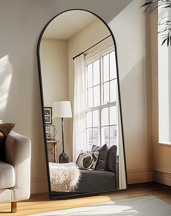 Delma Full Length Mirror, Large Floor Mirror for Wall, Bedroom, Bathroom, Living Room with Aluminium Frame (Stand, Arch 70x30, Black)