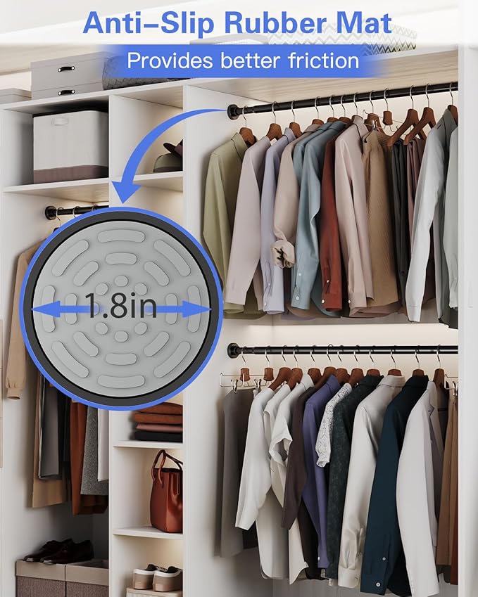 2 Pack No Drilling Closet Rods for Hanging Clothes, Non Slip Tension Rod with Heavy Duty Clothes Hanging Rod, 17-39 Inches Adjustable Spring Closet Rod for Closet Wardrobe Bathroom RV, Black