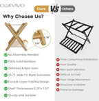 Fully Assembled Luggage Racks Pack of 2, Bamboo 26.77" Folding Luggage Rack Stand for Guest Room, 5 Nylon Straps, Suitcase Stand with Storage Shelf for Bedroom Hotel, Heavy Duty, Natural