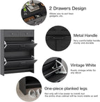 Shoe Cabinet with 2 Flip Drawers & 2 Drawers,Farmhouse Shoe Storage Cabinet for Entryway,Slim Freestanding Narrow Organizer Rack for Front Door Entrance,Black