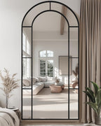 Antok 81" x 41" Full Length Mirror, Floor Mirror Arched Window Decorative Mirror, Metal Framed Decor Farmhouse Floor Mirrors Art Pane Mirrors Wall Decor for Bedroom, Living Room, Entryway Bronwn