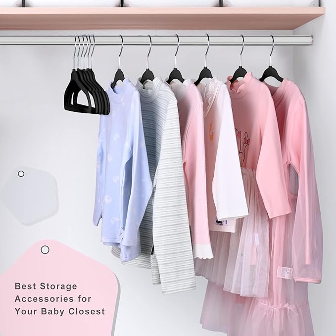 BAGAIL 50 Pack Kids Velvet Hangers 14 Inches Children's Clothes Hangers Non-Slip Baby Hangers for Infant/Toddler (Black)