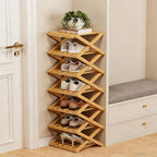The 9-Tier No-Assembly Bamboo Rack, Foldable Space-Saving Organizer for Shoes, No Assembly Narrow Shoe Shelf for Entryway Closet Dorm (Yellow, 7)