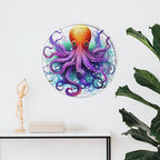Wall Picture, with Colorful Octopus Printed Circular Iron Hanging Picture,Wall Art Decor,Home for Bedroom Living Room Bathroom Decor,Iron Painting 11.8X11.8 in