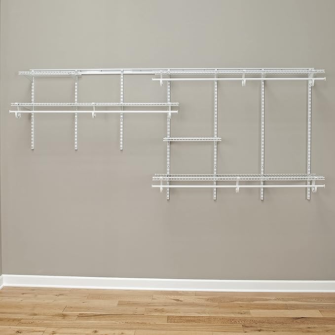ClosetMaid ShelfTrack Wire Closet Organizer System, Adjustable from 7 to 10 Ft., With Shelves, Clothes Rods, Hardware, Durable Steel, White